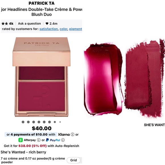 PATRICK TA Major Headlines Double-Take Crème & Powder Blush Duo-She's Wanted - Picture 3 of 12